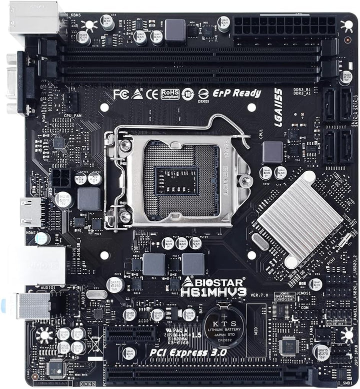 Biostar H61MHV3 Motherboard Intel® H61 LGA 1155 (Socket H2) Micro ATX