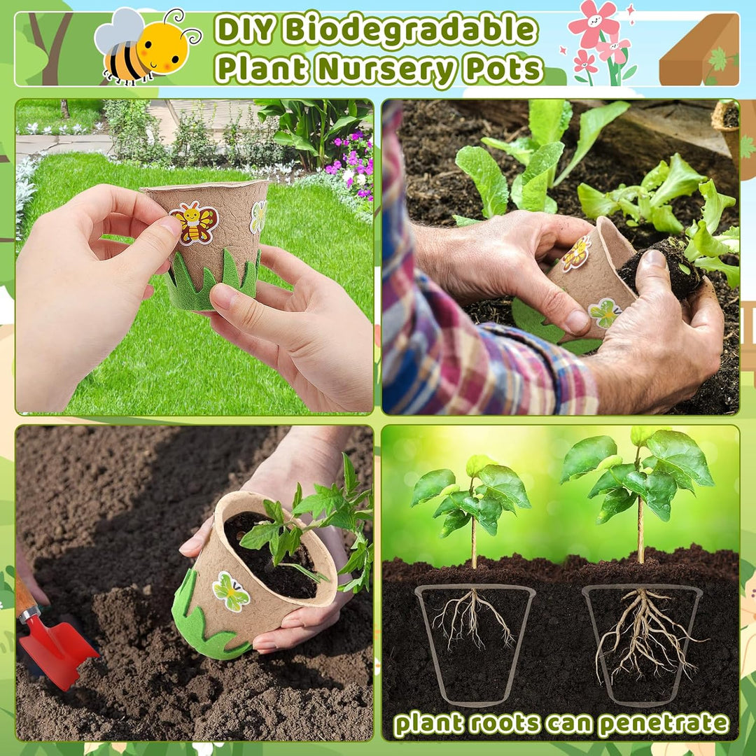 deAO Gartenset Kinder, Gartengeräte Spielzeug mit Schubkarre, Schaufel, Rechen, Blumentöpfe, Handsch