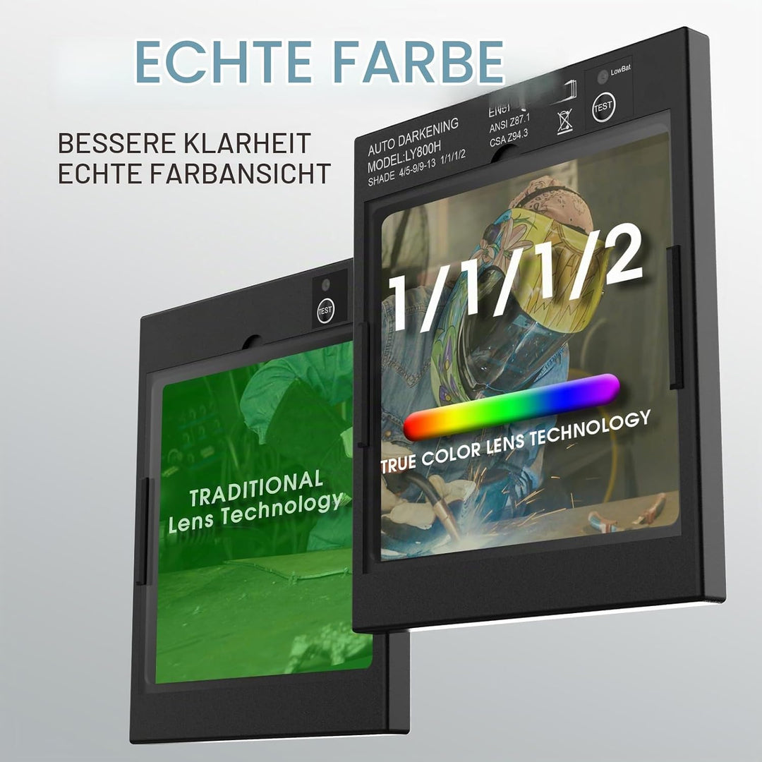 YESWELDER Grosse Ansicht Schweisshelm 10x9cm Echtfarben Auto Verdunkelung Schweissmaske Solarstrom 4