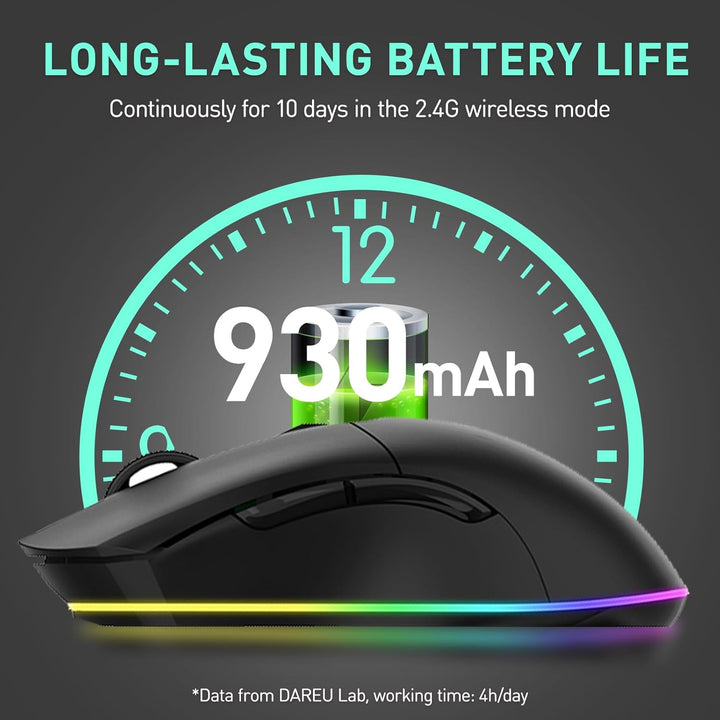 DAREU EM901X Kabellose Gaming-Maus mit Ladestation Wiederaufladbar RGB, 12K DPI, 6 Programmierbare T