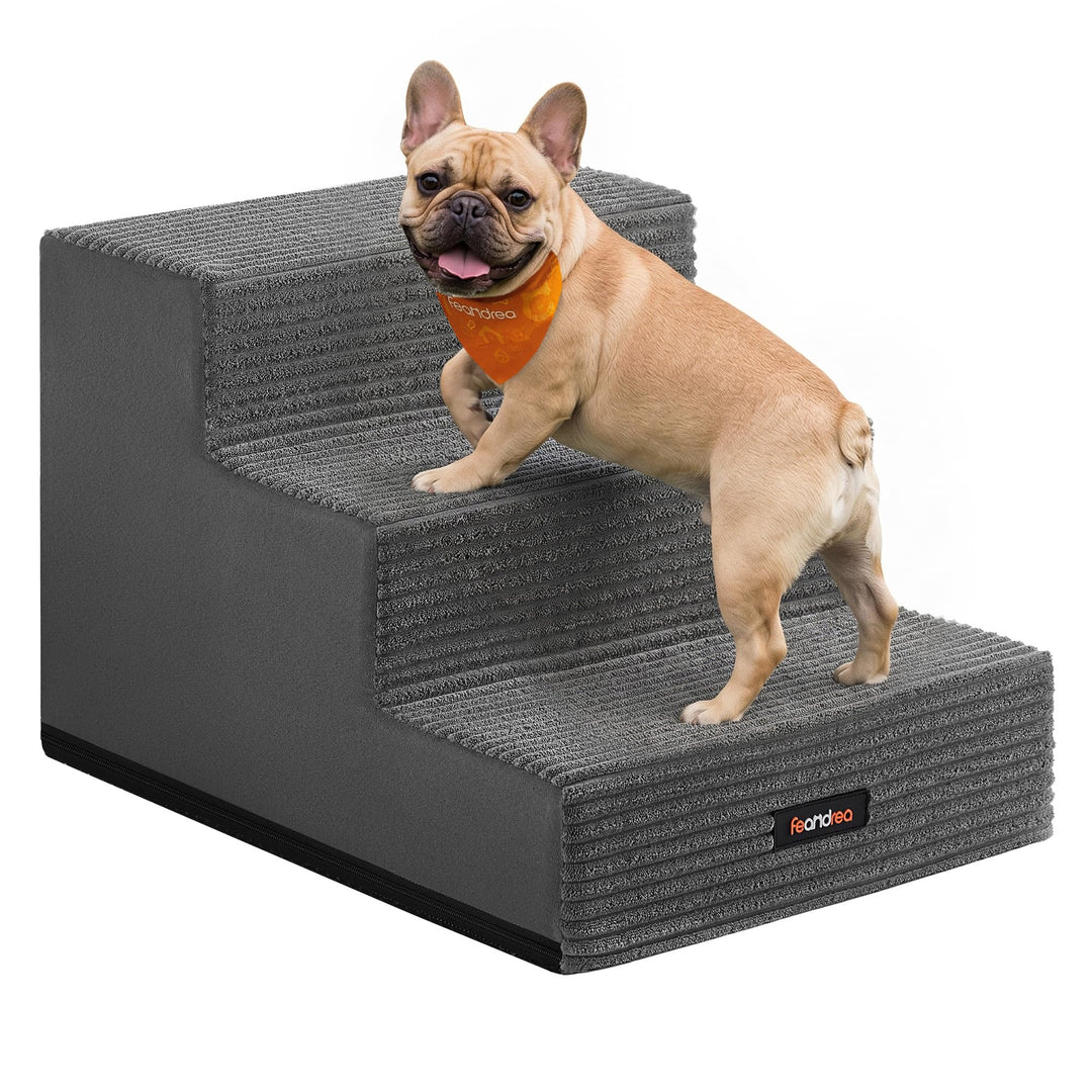 Feandrea Hundetreppe, 3 Stufen Katzentreppe aus Schaumstoff, Hunderampe für Kleine Hunde, 46 x 40 x