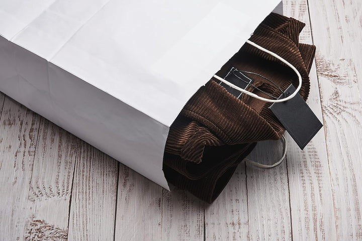 Extiff Papiertragetaschen mit Griffen, 26 x 14 x 32 cm, Geschenkverpackung, Weiss, 50 Stück x50 weis