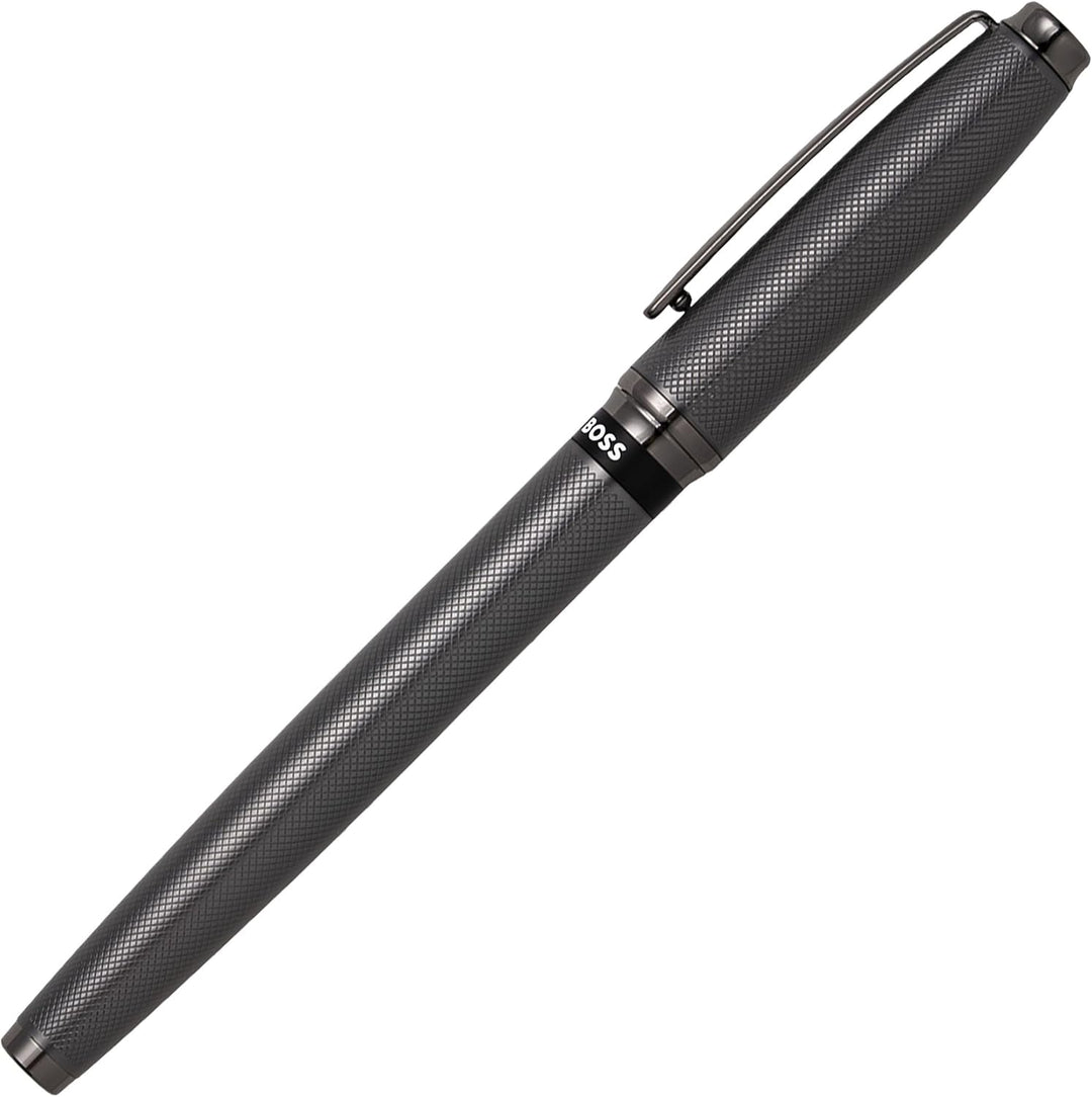 Hugo Boss Stream Tintenroller aus Messing in der Farbe Gun, Länge: 14,5cm, Tintenfarbe: Schwarz, HSW
