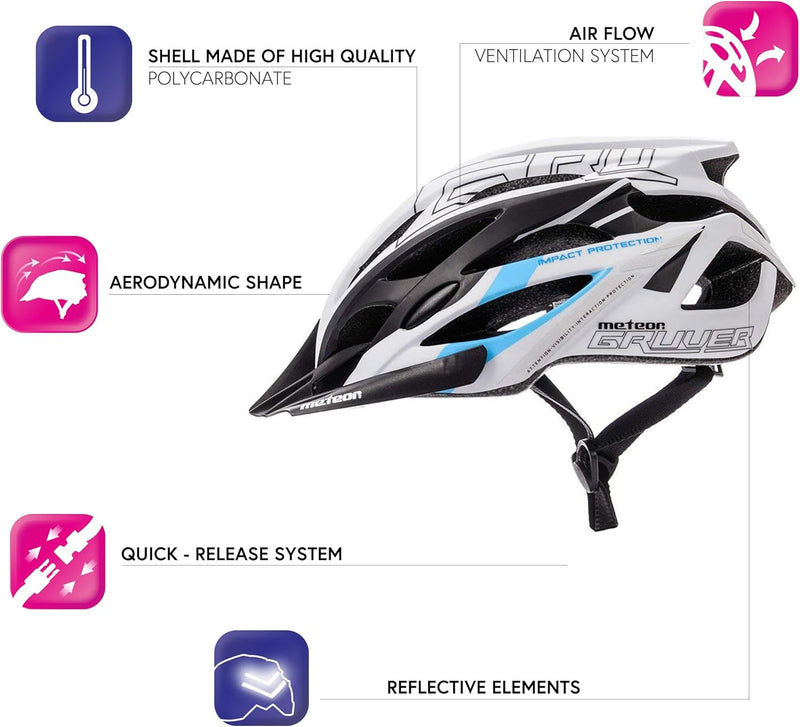 meteor® Fahrradhelm GRUVER Herren Damen Kinder-Helm MTB rollerhelm mädchen kinderfahrradhelm für Dow