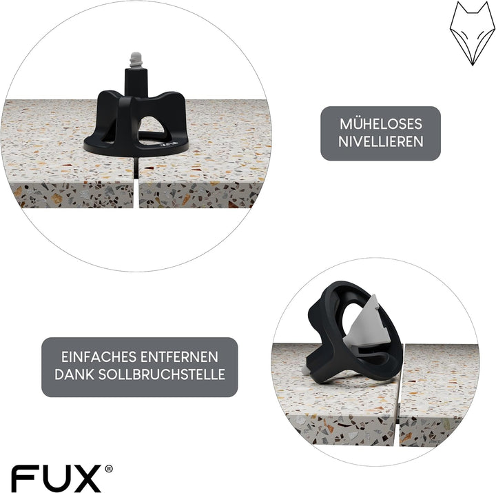 FUX® Fliesen Nivelliersystem 1mm, Fliesenleger Set: 100 Zughauben 1mm + 200 Gewindelaschen, Fliesenv