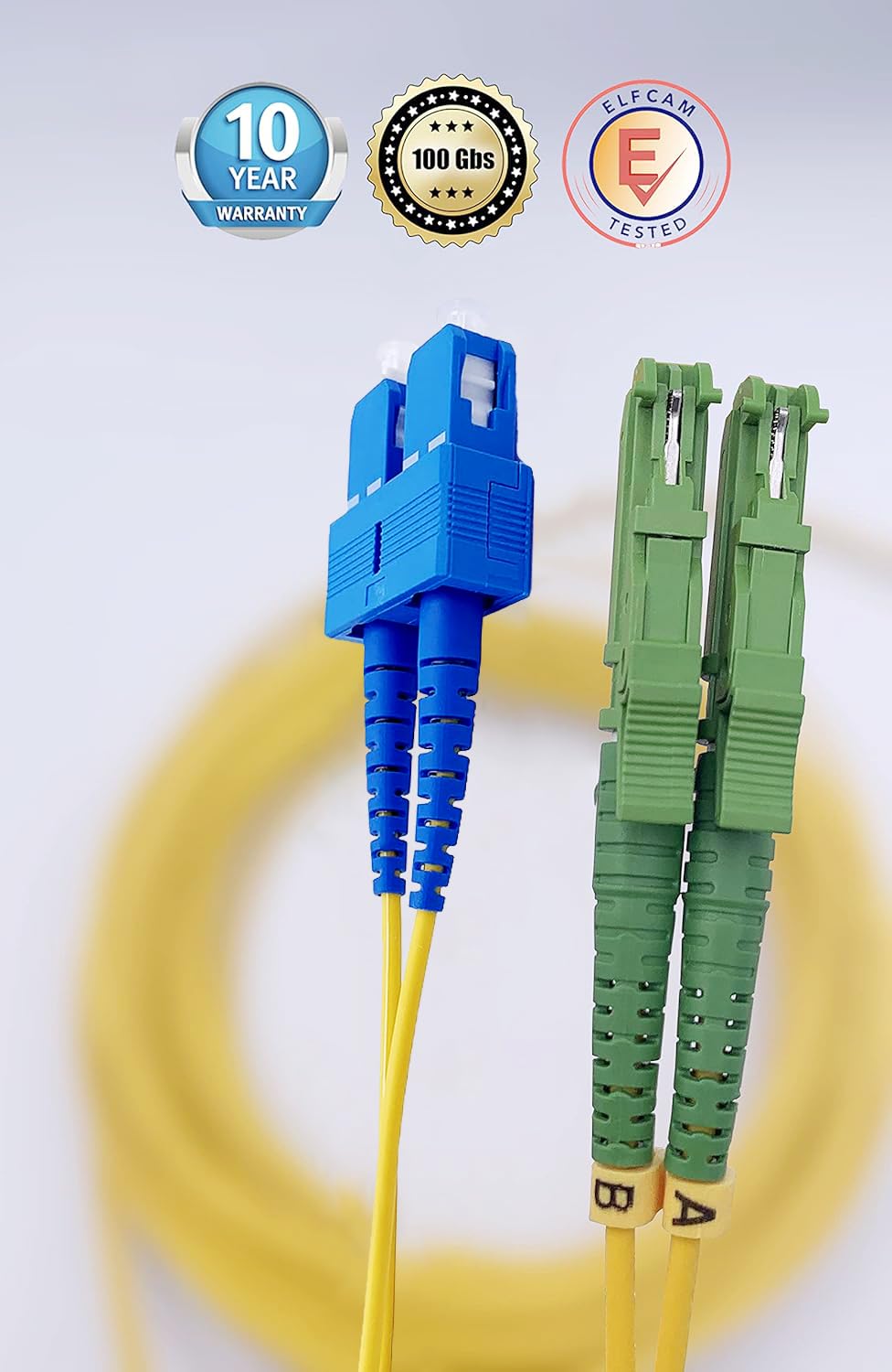 Elfcam® - 50m Glasfaserkabel E2000/APC zu SC/UPC,Monomode Duplex, Optischer 9/125μm Strumpfhalter OS