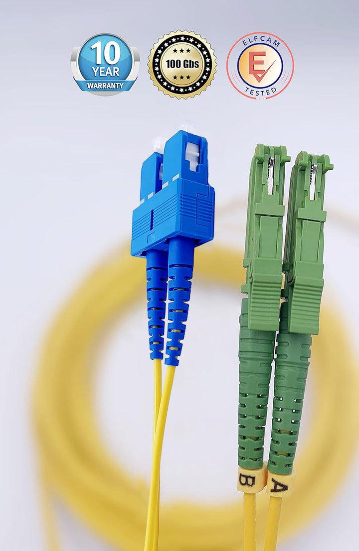 Elfcam® - 50m Glasfaserkabel E2000/APC zu SC/UPC,Monomode Duplex, Optischer 9/125μm Strumpfhalter OS