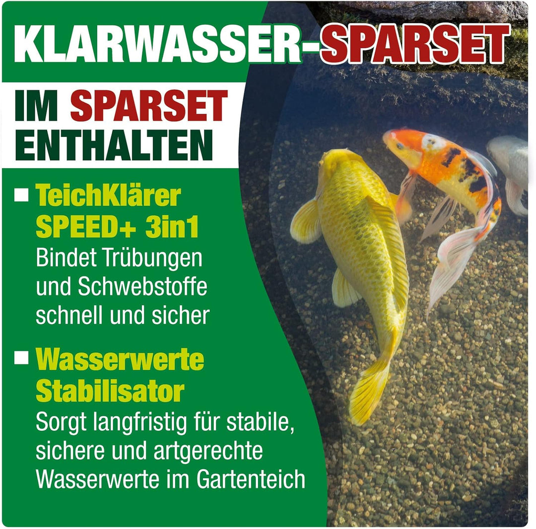 AQUALITY Klarwasser Teichpflege-Komplettset (Set mit Teichklärer und Wasserwerte Stabilisator für ei