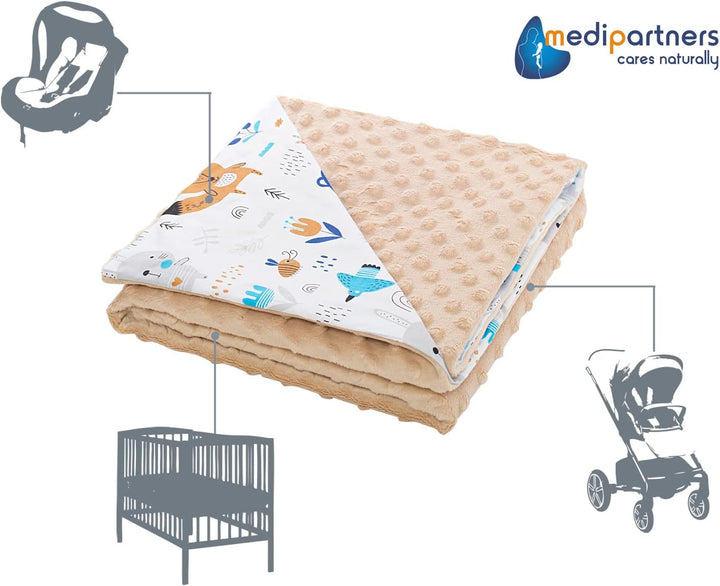 Medi Partners Krabbeldecke 100% Baumwolle 75x100cm doppelseitig multifunktional Minky Kuscheldecke f