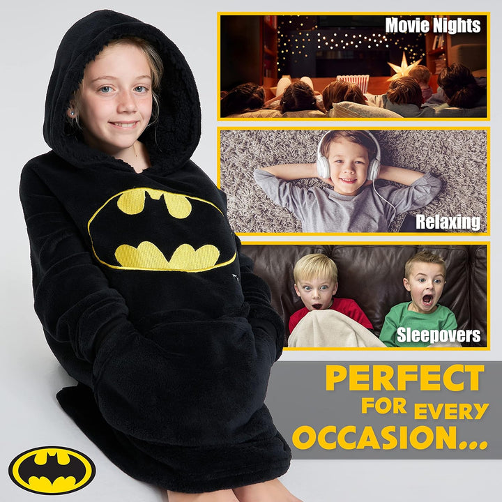 DC Comics Batman Übergrosse Hoodie Decke Kinder Flauschig Kuschelpullover Jungen Mädchen Oversize Ku