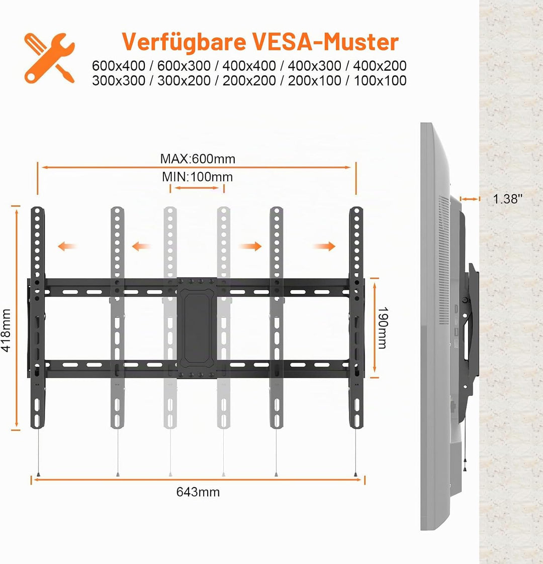 GRIFEMA TV Wandhalterung Fernseher für 37-82 Zoll Neigbar Fernseher Halterung, bis zu 60kg, Max. VES