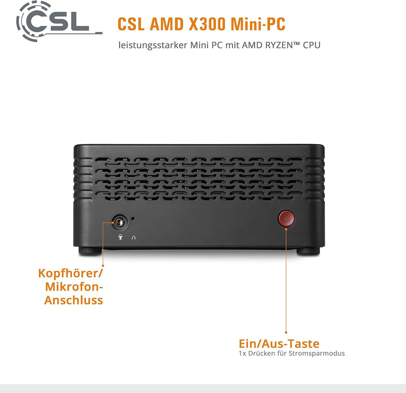 Mini PC CSL X300 Windows 11 Pro, AMD Ryzen 7 5700G 8x3800 MHz, 1000 GB M.2 SSD, 16 GB DDR4-RAM, Rade