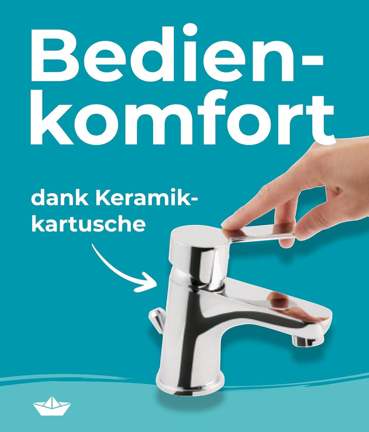 Calmwaters® Wasserhahn Bad - 56 mm Auslaufhöhe - leichte Reinigung - robuster Messingkern - mit Exce