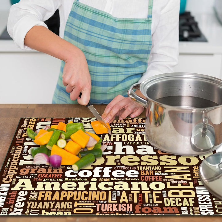 SmartDecoration Herdabdeckplatte Ceranfeldabdeckung aus Glas 60x52 cm Einteilig Motiv "Kaffee" Bronz