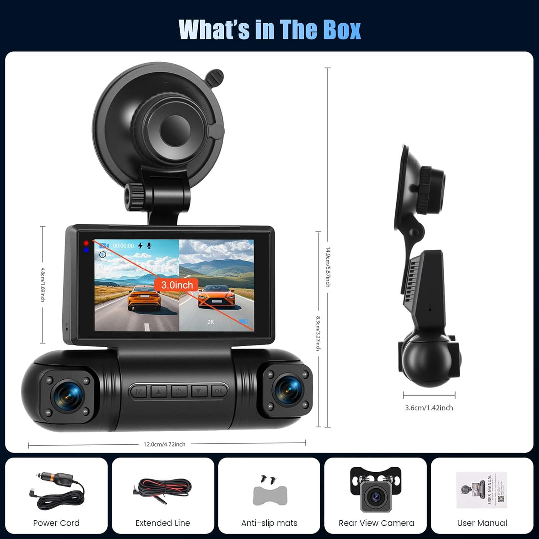 2K WiFi Dashcam Auto 4 Kanal, 360 Grad Dash Cam FHD 2K Vorne + 1080P Hinten Innen Links und Rechts –