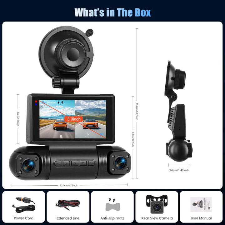 2K WiFi Dashcam Auto 4 Kanal, 360 Grad Dash Cam FHD 2K Vorne + 1080P Hinten Innen Links und Rechts –