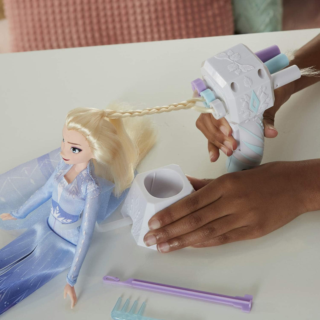 Disney Die Eiskönigin Flechtspass Elsa Puppe mit extralangem, blondem Haar, Styler und Haarclips – S