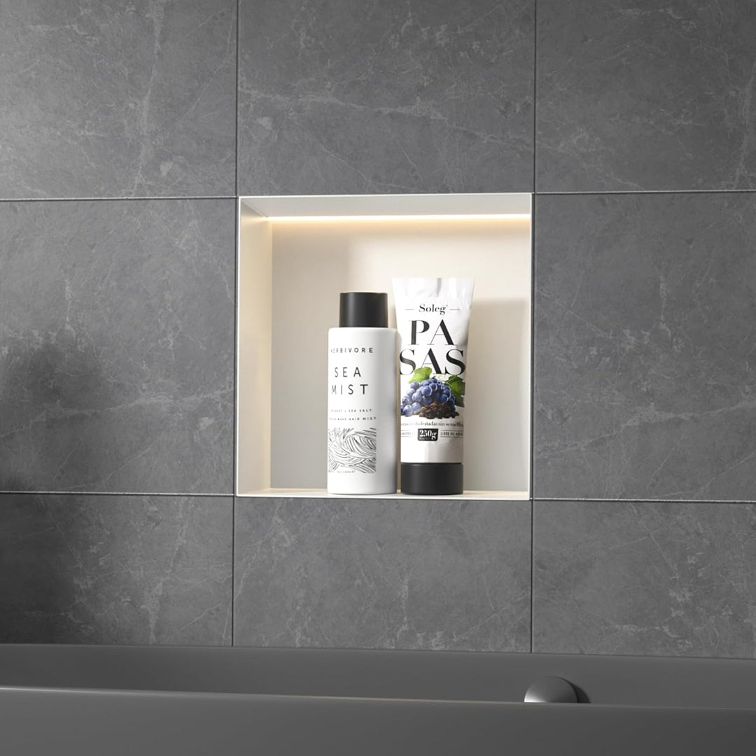 Wandnische Dusche Edelstahl, wasserdichte Nische mit LED-Licht, Eingebettete Duschnische 30x30x10cm,