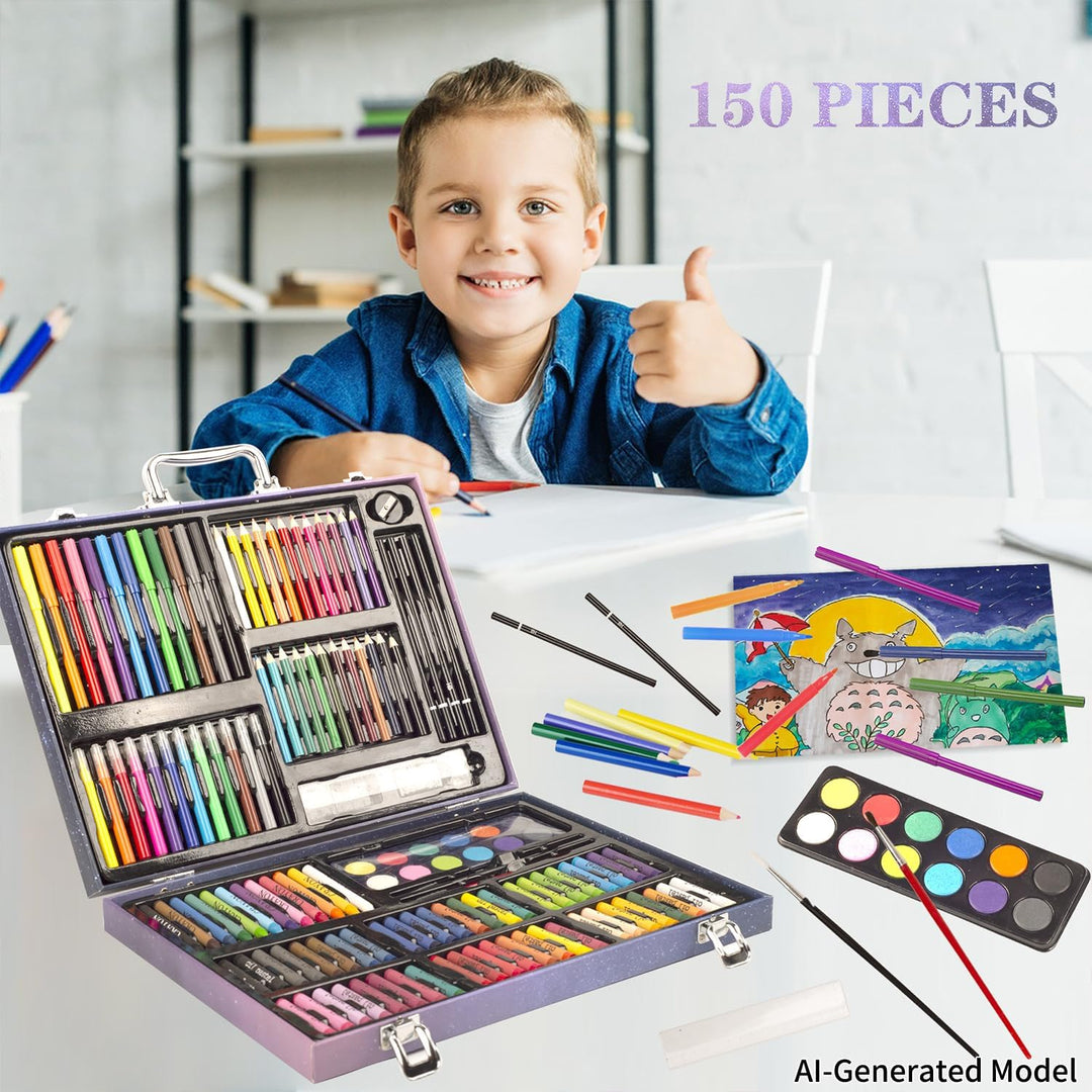 KINSPORY Premium Malkoffer Deluxe 150-teilig Malset für Kinder Anfänger Tolles Buntstifte Set, Wasse