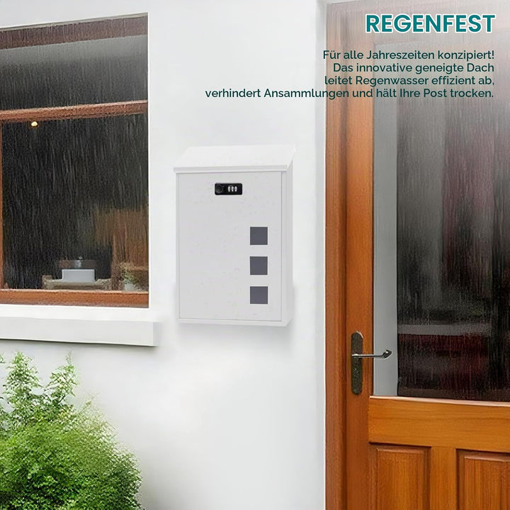 Briefkasten aus Stahl Wandmontiert mit Zahlenschloss - 3 Sichtfenster (4x4cm), Regenabweisend, Für H