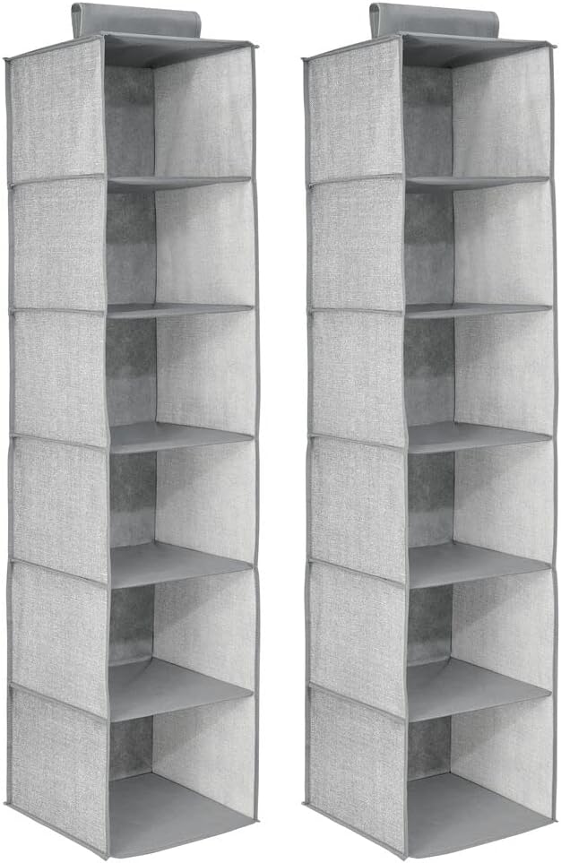 mDesign 2er-Set hängender Stoffschrank – 6 Regalfächer – idealer Hängeschrank aus Stoff für das Schl