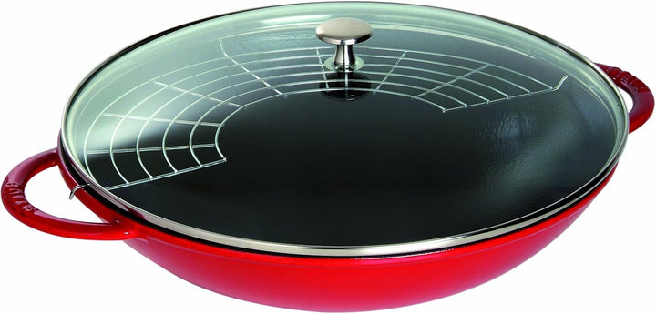 STAUB Gusseisen Wok, Inkl. Glasdeckel und herausnehmbaren Gittereinsatz, Induktionsgeeignet, Ø 37 cm