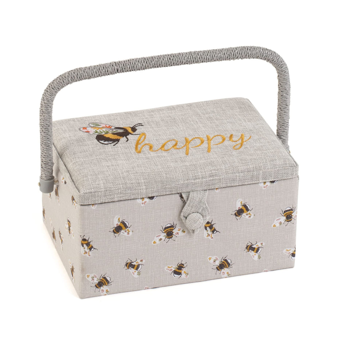 Hobby Gift Medium Näh-Aufbewahrungsbox, Holz/Stoff, Gestickte glückliche Biene, Gestickte Glückliche