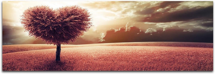 Augenblicke Wandbilder Keilrahmenbild Wandbild 150x50cm Wiese Baum Herz abstrakt Wolkenhimmel