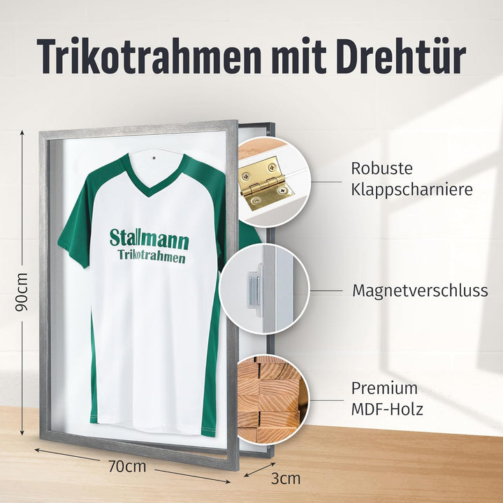 Trikotrahmen 'Easy Click & Fill' mit Tür | Rahmen-Farbe: Stahl | Hintergrund: Weiss | Grösse: 70 x 9