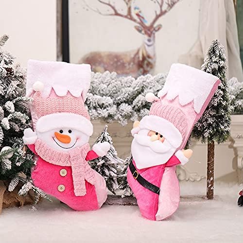 2 Stück Rosa Weihnachtsstrümpfe zum Befüllen, Nikolausstrumpf für Kinder und Erwachsene, Weihnachtsd