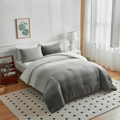OLDBIAO Bettdecke 135 x 200 cm + 2 Kissenbezüge 80 x 80 cm 3 Teilig mit Weiss - Hell - Dunkel Grau F
