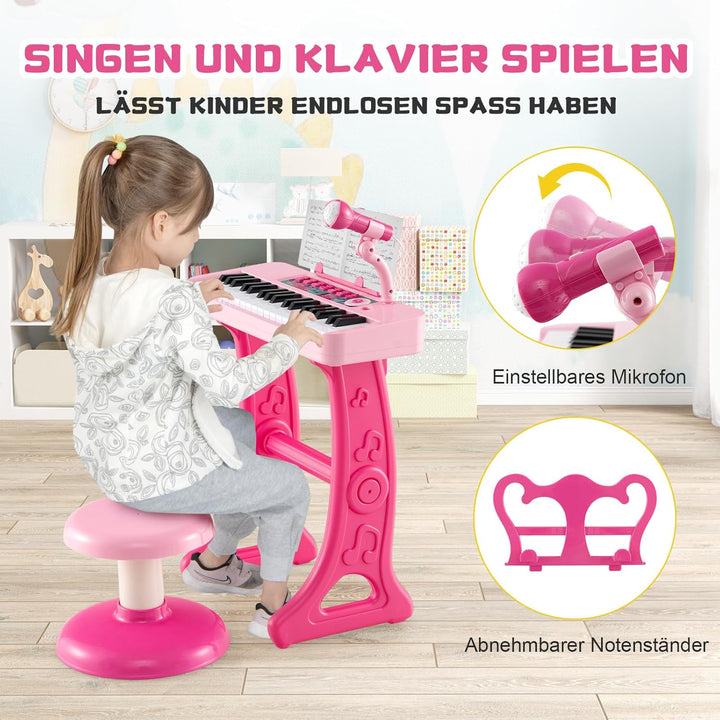 DREAMADE Kinder Keyboard, 37 Tasten E-Piano mit Notenständer & Mikrofon & Hocker, Klavier Spielzeug
