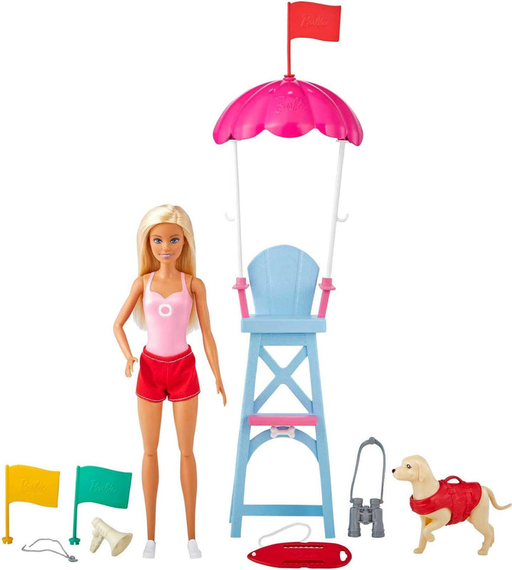 Barbie GTX69 - Rettungsschwimmerin-Spielset mit blonder Puppe und Zubehör, tolles Geschenk für Kinde