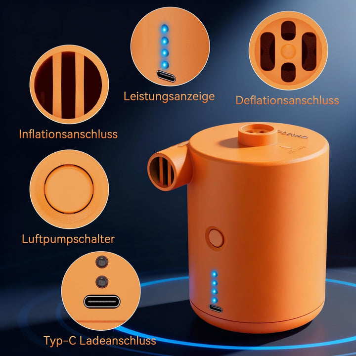Elektrische Luftpumpe, 4000mAh Akku Pumpe mit 3 Düsen,Wiederaufladbare Luftpumpe,Schnellem Aufblasen