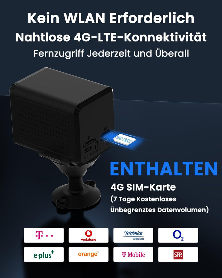 4G LTE Überwachungskamera mit SIM Karte, Überwachungskamera ohne WLAN mit Akku 5200mAh, HD Tragbare