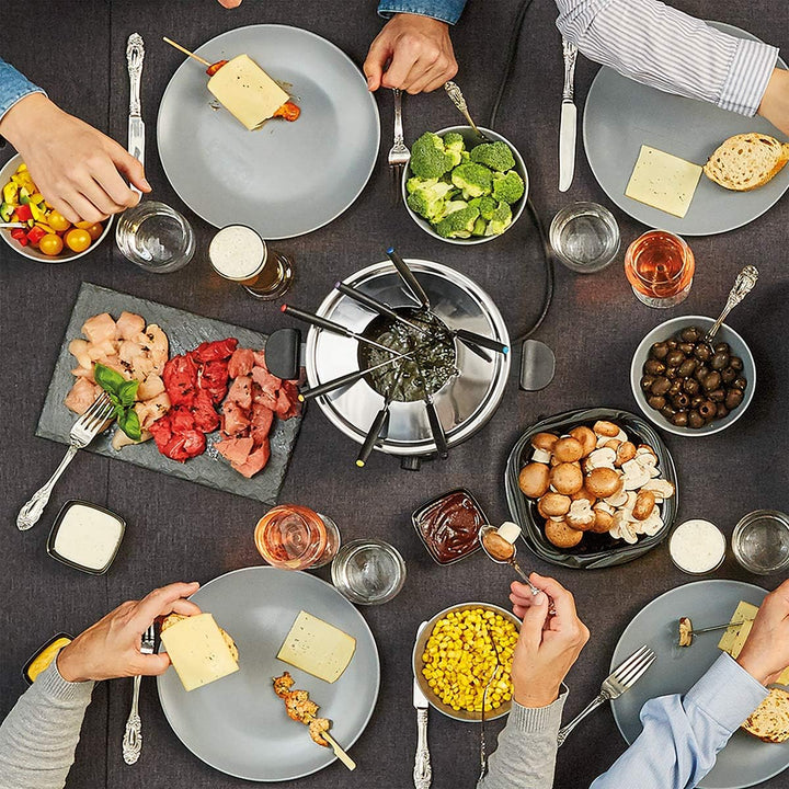 Cloer 6679 Fondue für 8 Personen, beschichteter Aluminiumtopf, inklusive Spritzschutz, 8 farbig mark