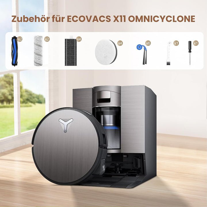 20 Stück Zubehör für ECOVACS X11 OMNICYCLONE Saugroboter, 2 Hauptbürste 2 Wischrolle 4 HEPA-Filter 4