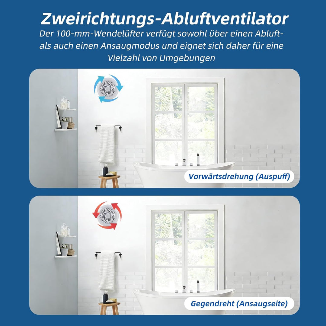 Badlüfter 100mm, 130m³/h Abluftventilator mit Fernbedienung, Rohrventilator, 3 Geschwindigkeiten Lüf