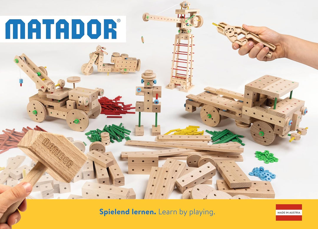 Matador 11717 E717 Baukasten, holzfarben, ab 5 Jahren , bunt Single, Single