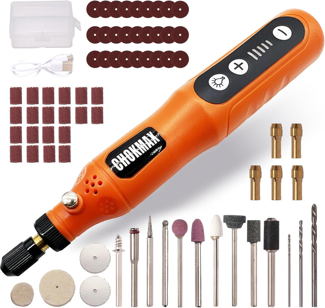CHOKMAX Akku Multifunktionswerkzeug, 5-Gang-Schleifer-Kit mit 72 Zubehörteilen und Front-LED-Licht,