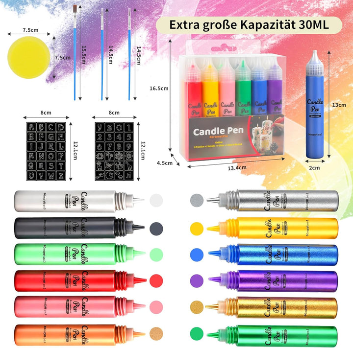 YAOBLUESEA 12 Stück Kerzen Bemalen Set, Wachsstifte für Kerzen, 30 ML Taufkerze Basteln Set Wachssti
