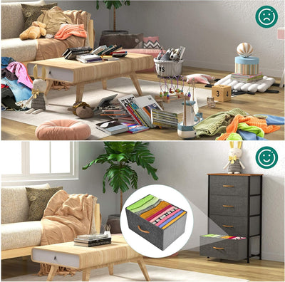 YITAHOME kommode Schmal, Schrank mit 4 Schubladen aus Stoff, Aufbewahrungskommode Industrial Stil fü