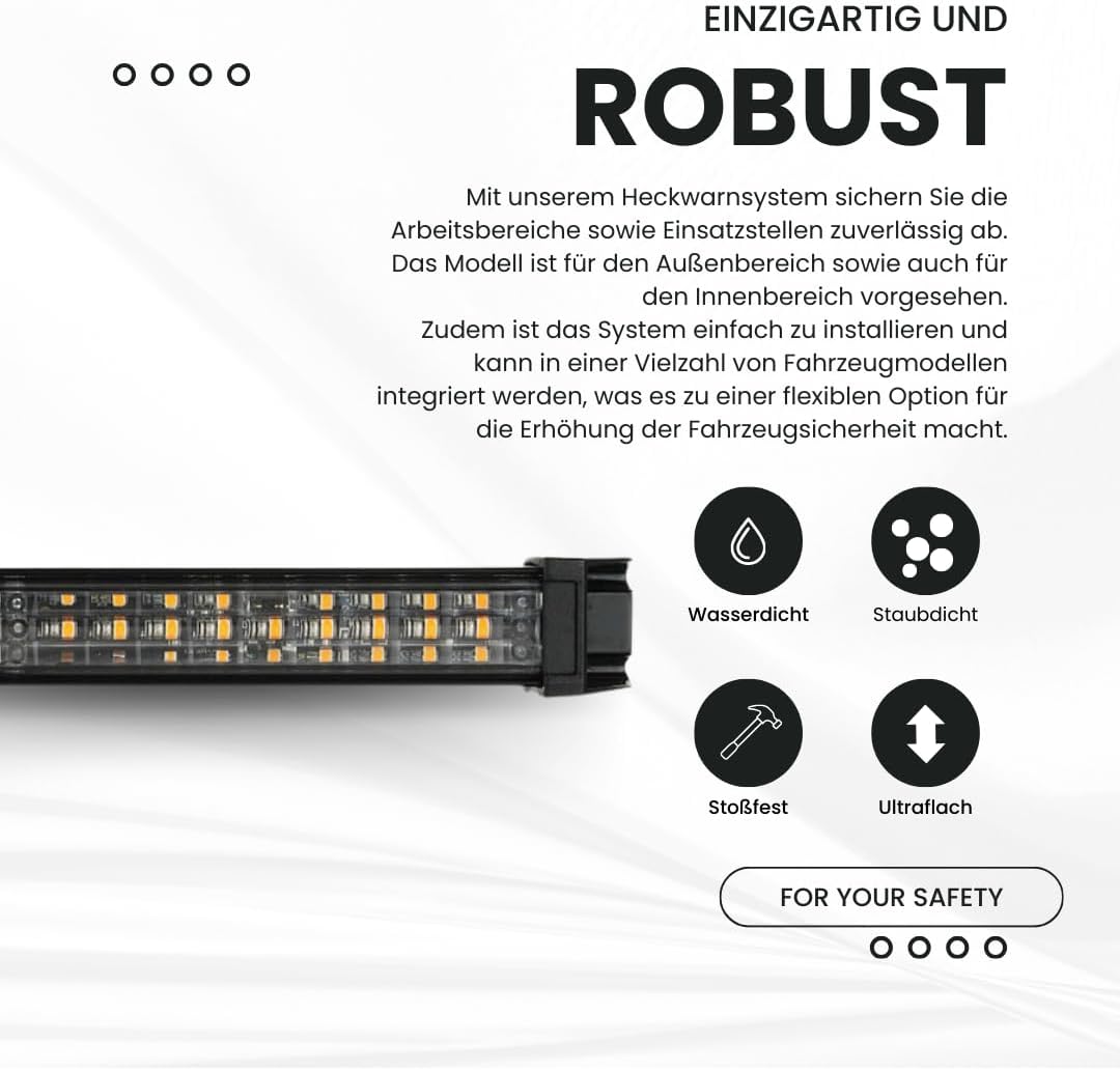 Heckwarnsystem Backstorm 2023 ECE R65-62cm | Heckabsicherung | Zulassung ECE R65 | Frontblitzer | Wa