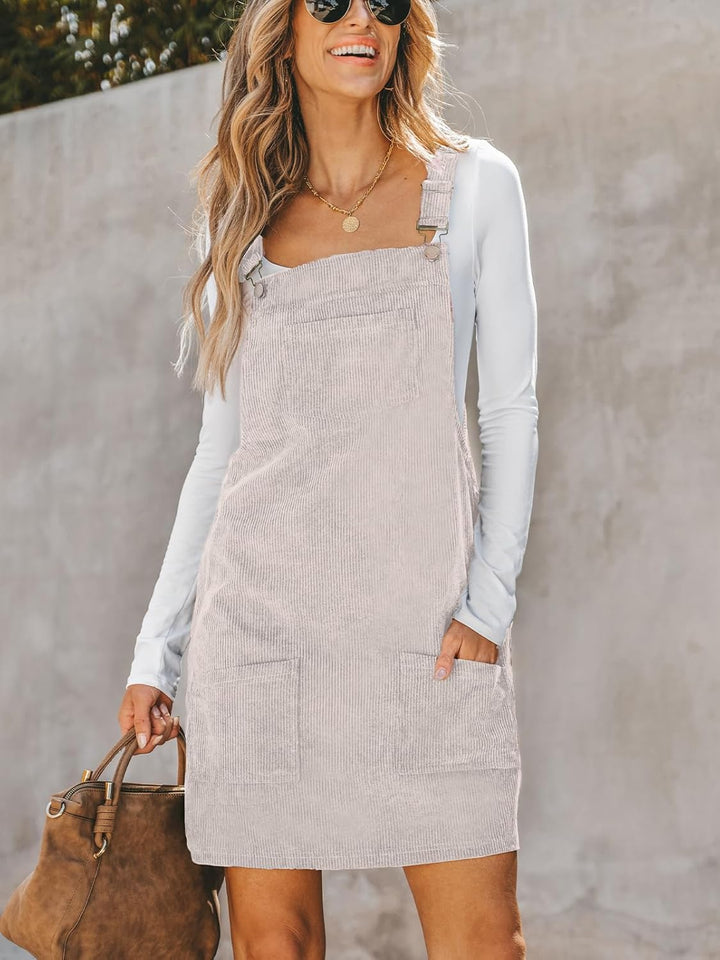 CUPSHE Damen Latzrock Quadratischer Ausschnitt Hosenträger Taschen Cord Latzkleid Overallkleid Freiz