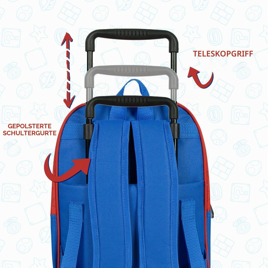 Super Mario Kinderrucksack mit Rollen - Kindergarten Rucksack für Kinder 3 4 5 6 Jahre - Trolley Sch