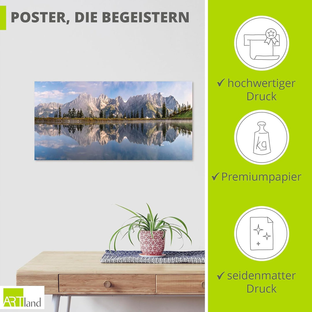 ARTland Poster Kunstdruck Wandposter Bild ohne Rahmen 100x50 cm Querformat Landschaft Berge Alpen Bä