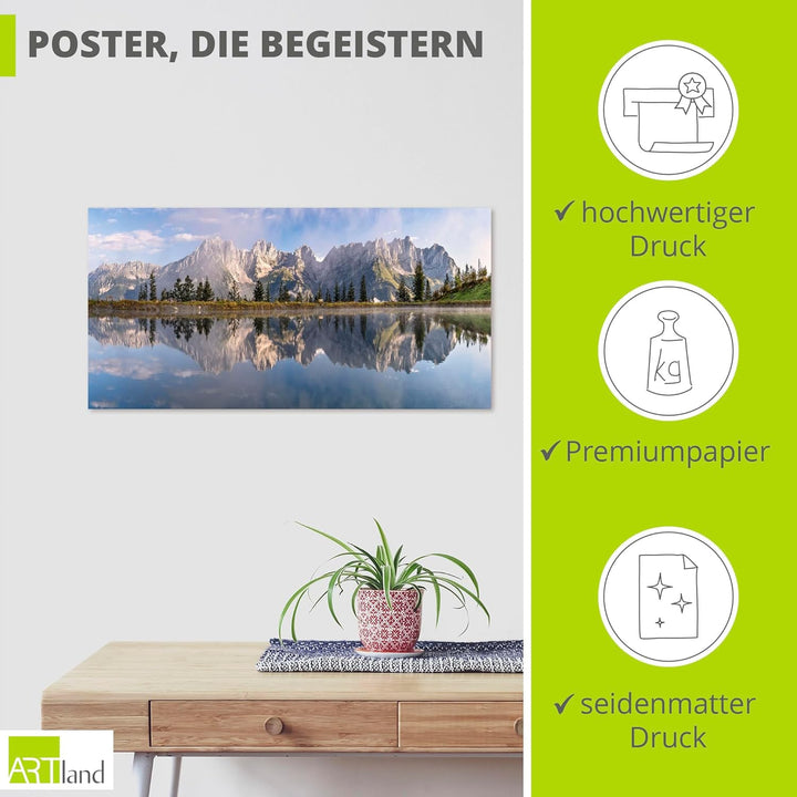 ARTland Poster Kunstdruck Wandposter Bild ohne Rahmen 100x50 cm Querformat Landschaft Berge Alpen Bä