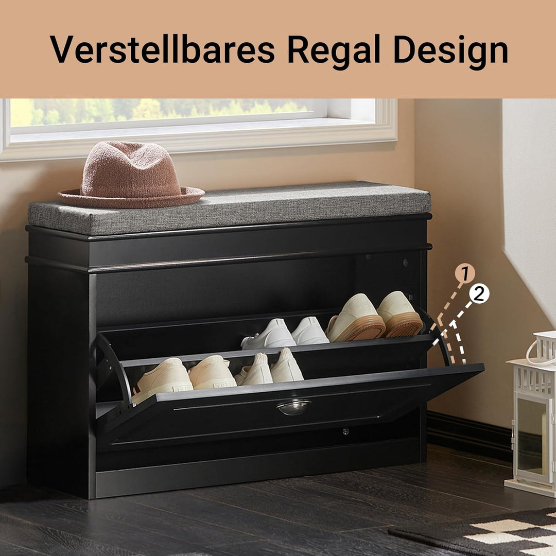 SoBuy Schuhbank mit Sitzkissen und Stauraum Schuhschrank mit Klappe, Schuhregal schmal platzsparende