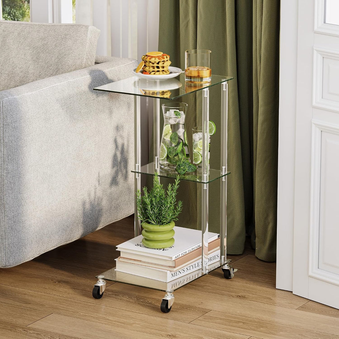 C-förmiger Beistelltisch Glas Transparent Rollbar Sofa Side Table LET525TR | Transparenter glastisch