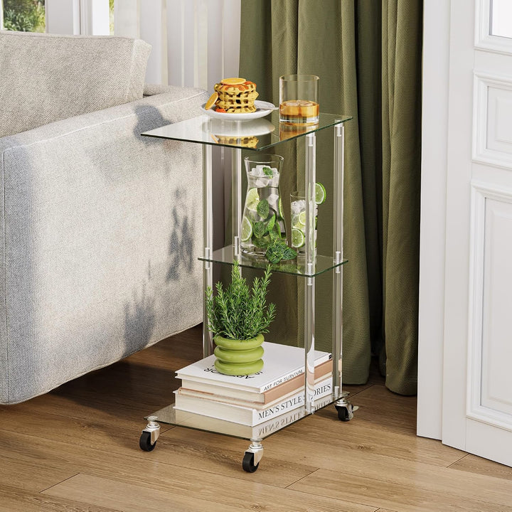 C-förmiger Beistelltisch Glas Transparent Rollbar Sofa Side Table LET525TR | Transparenter glastisch